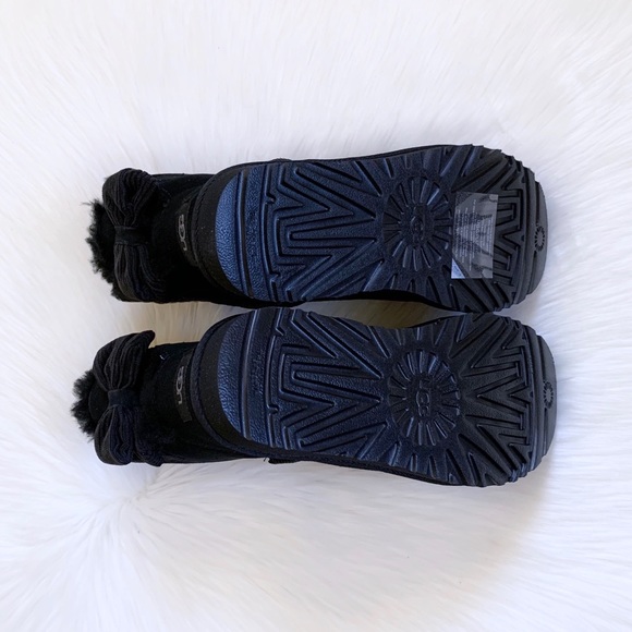 UGG Mini Bailey Corduroy Bow Boots In Black - Picture 7 of 8